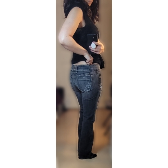 Miss Me Jeans, Black/ Charcoal with Orange Stitching, Size 29 - Picture 5 of 8